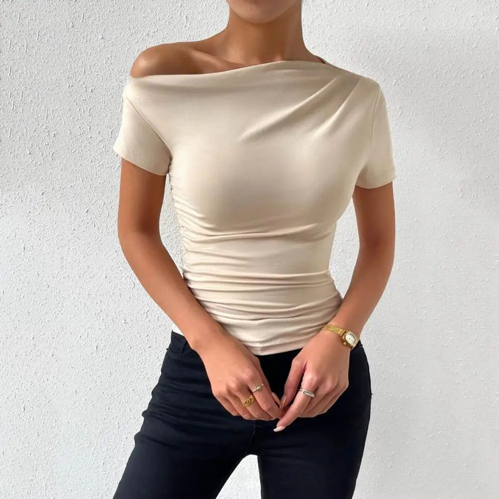 Women Asymmetrical Crop Top Fashion One Shoulder Tank Tops Short Sleeve Tops Summer Shirts Casual Female Clothes