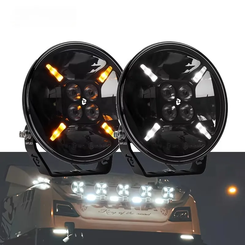 7 Inch Led Headlight BRTLED Round Auto Truck Offroad Driving Combo Amber White Drl 100w Car Led Lights