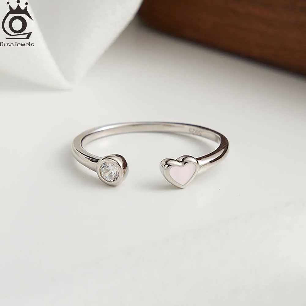 

ORSA JEWELS Модные открытые кольца с сердечком и цирконом, серебро 925 пробы, простые кольца на палец с фианитом 5А, ювелирные изделия для вечеринки, свадьбы, годовщины, SR339