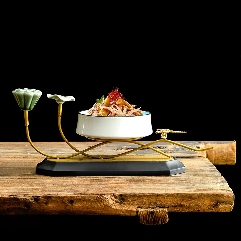 

Zml ceramic tableware creative iron lotus open display plate cold dish restaurant club new chinoiserie