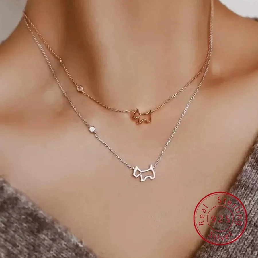 

Ожерелье из стерлингового серебра 925 пробы с милым щенком и очаровательным кулоном, свежий и нежный повседневный ювелирный стиль японского/корейского отпуска