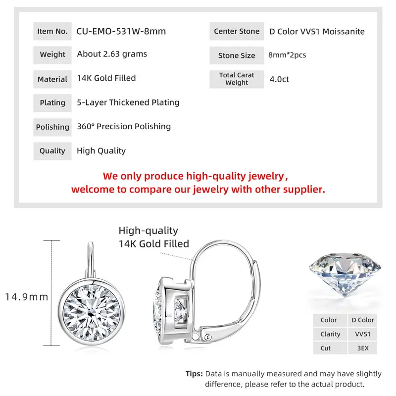 Lnkry 5MM/6.5MM/8MM Moissanit-Creolen 14k Goldgefüllte Funkelnde Labor-Diamant-Hebelverschluss-Ohrringe für Frauen Geschenk – Detail 22
