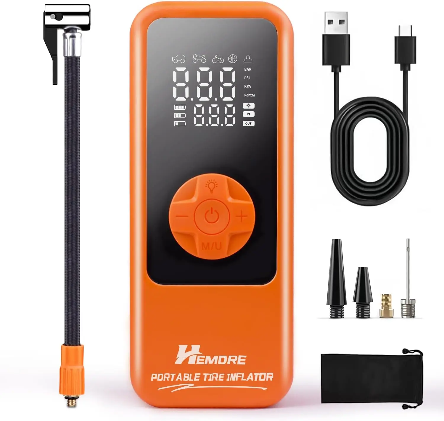 

LED Portable Tire Inflator Pump 150 PSI Auto Shut-Off 5 Modes for Car & Bicycle Inflation Car Wash and Maintenance Accessories