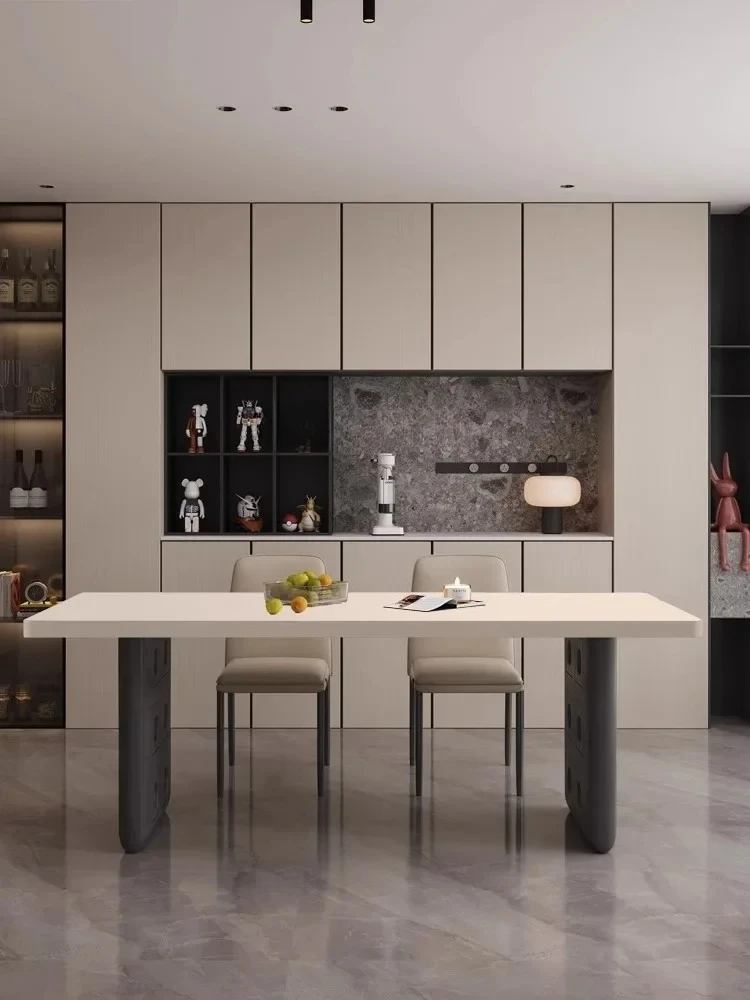 Tavolo da pranzo in lamiera di pietra Stile silenzioso Supporto completo Tavolo sospeso inferiore ispessito Casa rettangolare in legno massello