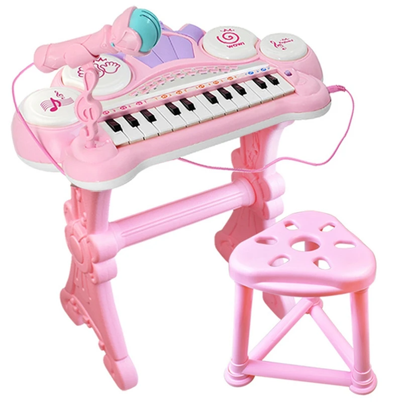 Pink 24 Keys Electronic Keyboard Piano Organ Toy Children Musical Instrument Kids Educational Toy Gift Suit