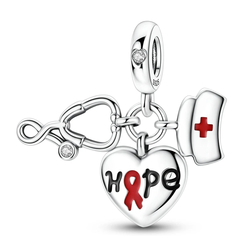 925 Sterling Silver Charm Fit Beads Bracelet Making For Woman Pendant Nurse Hat Stethoscope Fashion Jewelry
