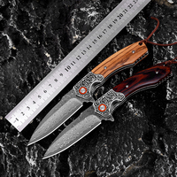 1pc Wooden Handle Damascus Blade Steel Camping Survival Folding Knives Tourist Knife Outdoor Tools 59HRC