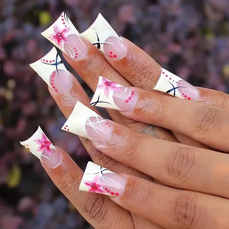 

24Pcs New duckbill Press on Nail Small Flower Maple Leaf French Design Removable for Autumn and Winter Fake Nail for Women&Girl