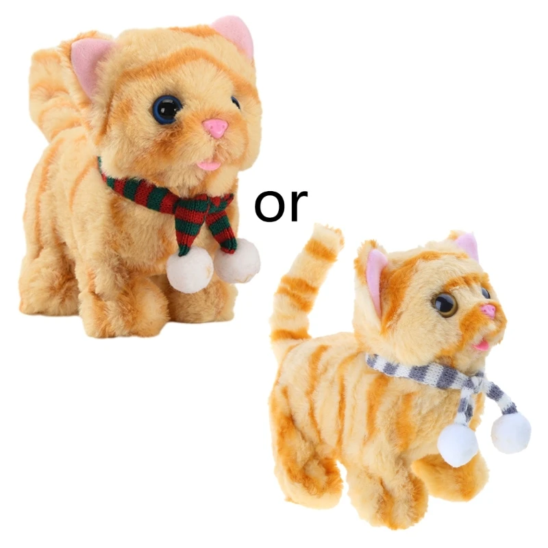 Musical Electric Plush Toy Meowing Walking Soft Stuffed Animal Christmas Birthday Gifts for Kids Toddlers