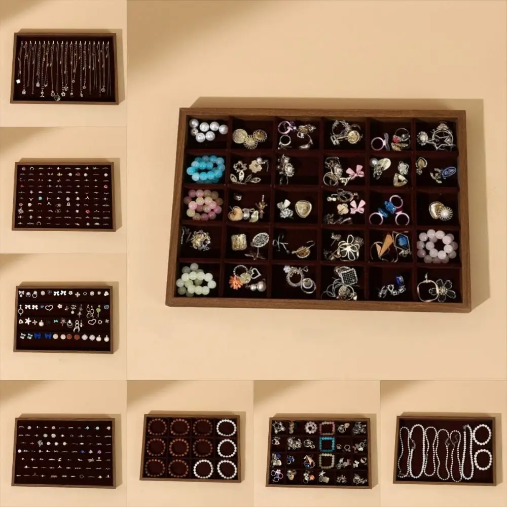 

Stackable Jewelry Display Tray Multi Compartments Flat Bottom Wood Velvet Jewelry Pallet Anti-slip Wear-resistant