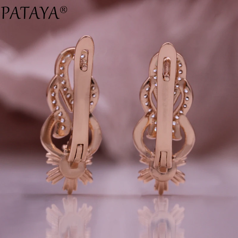 PATAYA Hot 585 Rose Gold Color Glossy Metal Long Earring for Women Shiny Natural Zircon Accessories Trend Daily Jewelry