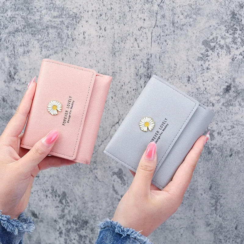 

New Fashion Ladies Wallet Daisy Print Short Small Three Fold Handmade Wallet Multi-card Card Bag Coin Purses for Women