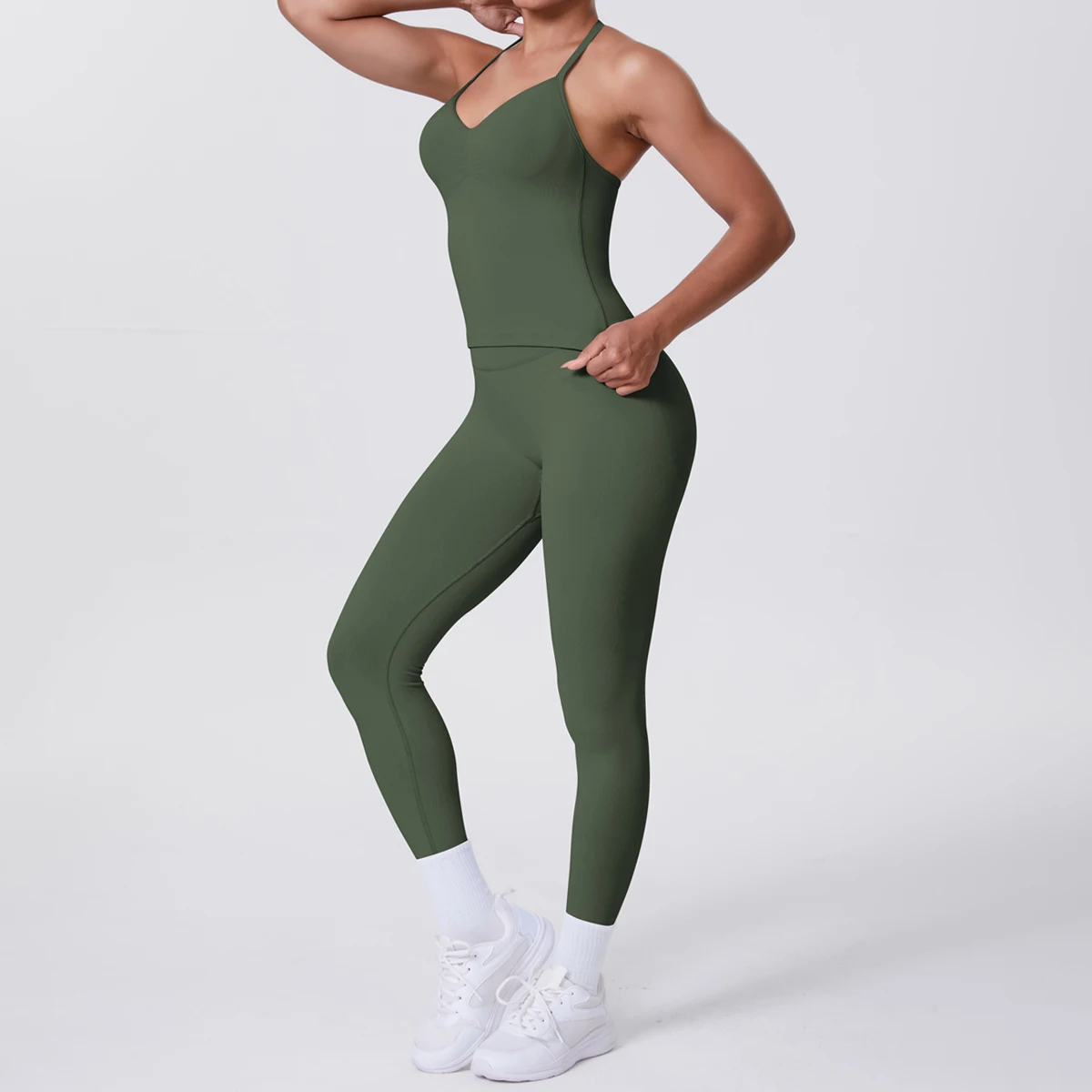 Terno de yoga conjunto esportivo ginásio sem costura sutiã esportivo de alto impacto feminino cintura alta e quadris apertados pêssego nádegas calças das mulheres sportswea