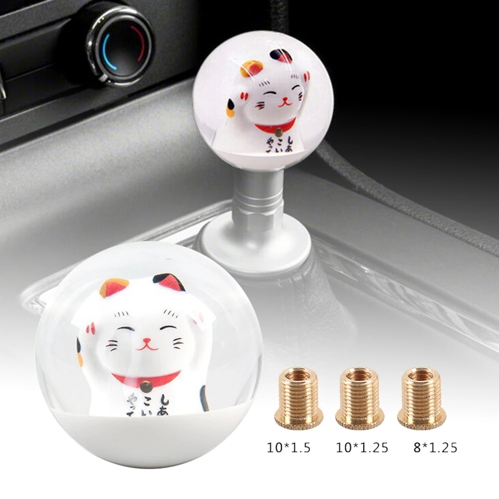 

Universal 65MM JDM Lucky Cat Shift Knob Transparent Round Shifter With Adapters Gear Shift knob Cover