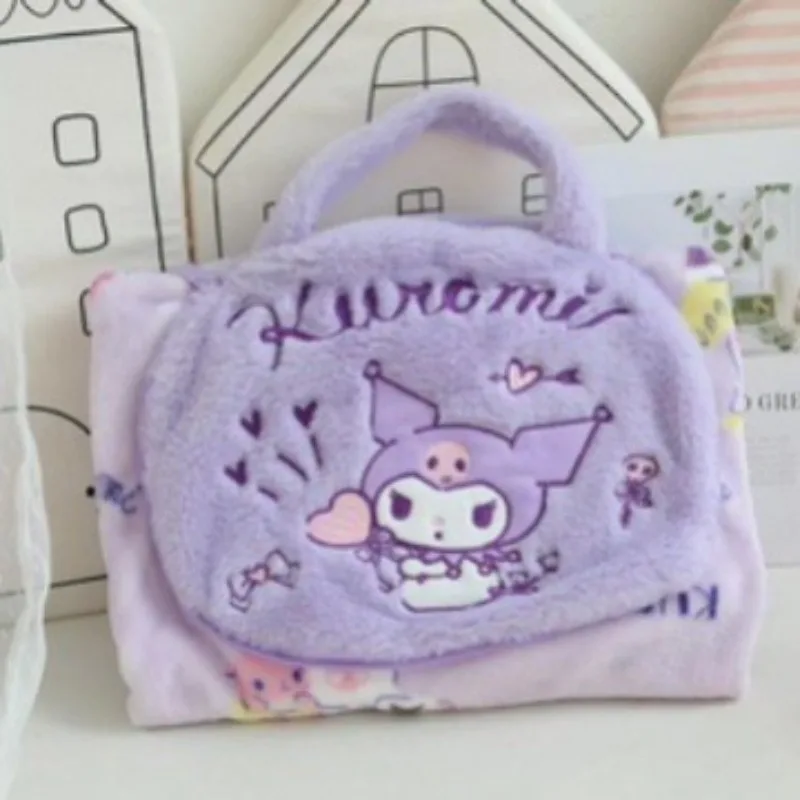 Cartoon Sanrio Kuromi Melody Cute Small Bag Blanket Integrated Portable Pillow Blanket Office Napping