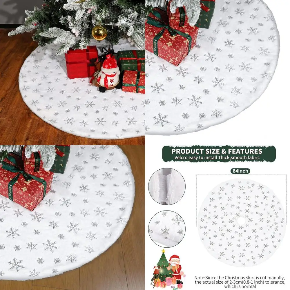 

Glitter Sequin Snowflake Faux Fur Christmas Tree Skirt, 84 Silver, for 7.5-15 Ft Trees with Felt Base