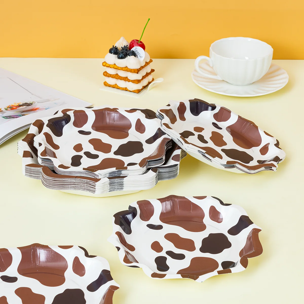 10/25/50pcs Cow Print Disposable Paper Plates for Western Cowboy Themed Birthday Party Supplies image 2