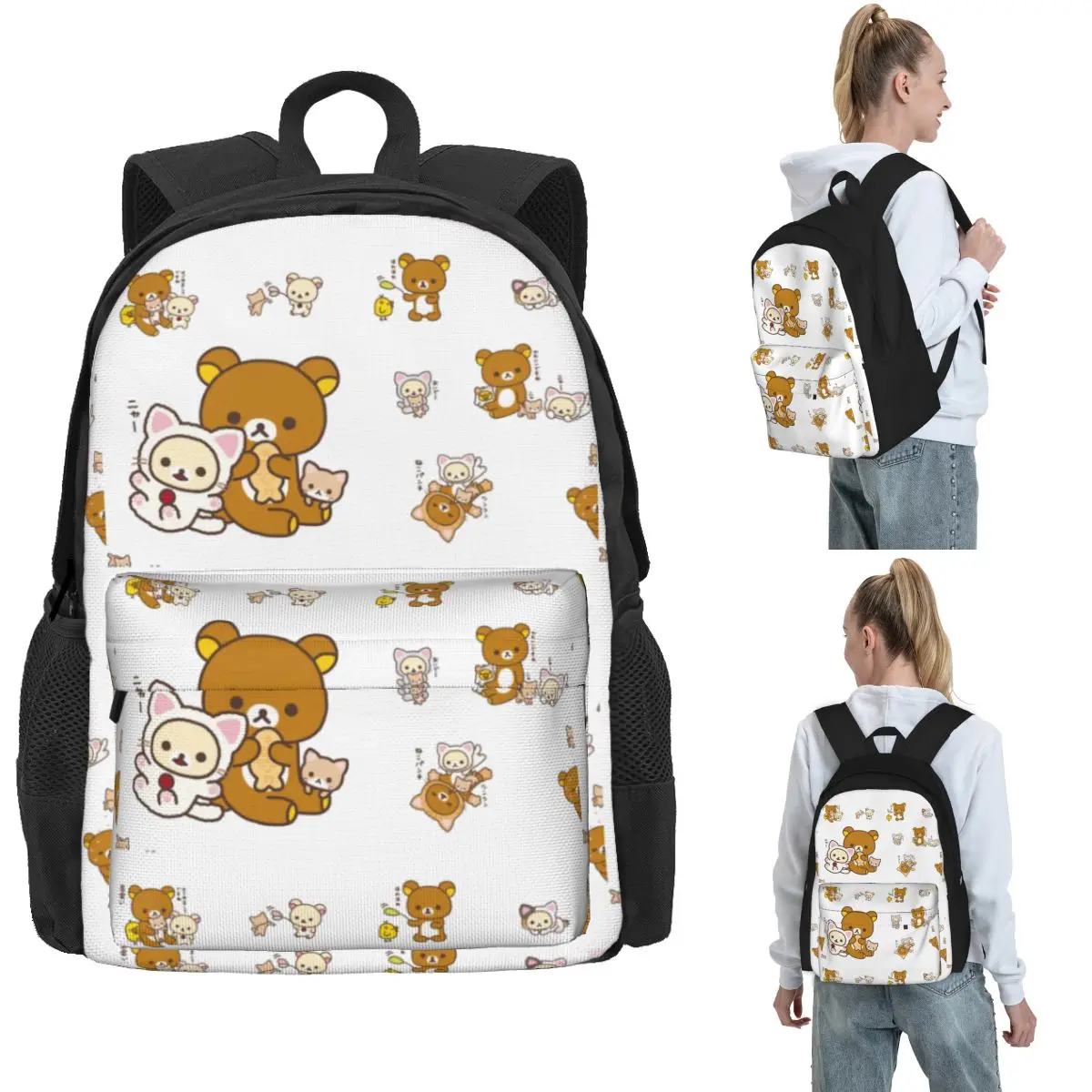 

Рюкзаки Rilakkuma Sakura для мальчиков и девочек, сумка для книг, большая вместительная школьная сумка для студентов, рюкзак для ноутбука, сумка на плечо