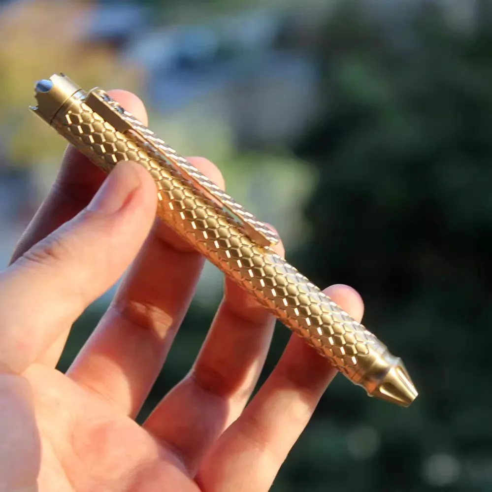 1 Piece Dragon Scale Pattern Brass/Titanium Alloy  EDC Pen  2080 Refill  for Office Signature Writing Gift Pen