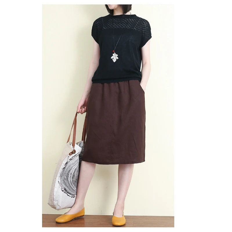 High-end Linen Spring Summer Women's Skirt White Temperament Simple Solid Color Knee-length Skirt Comfortable Cool Breathable