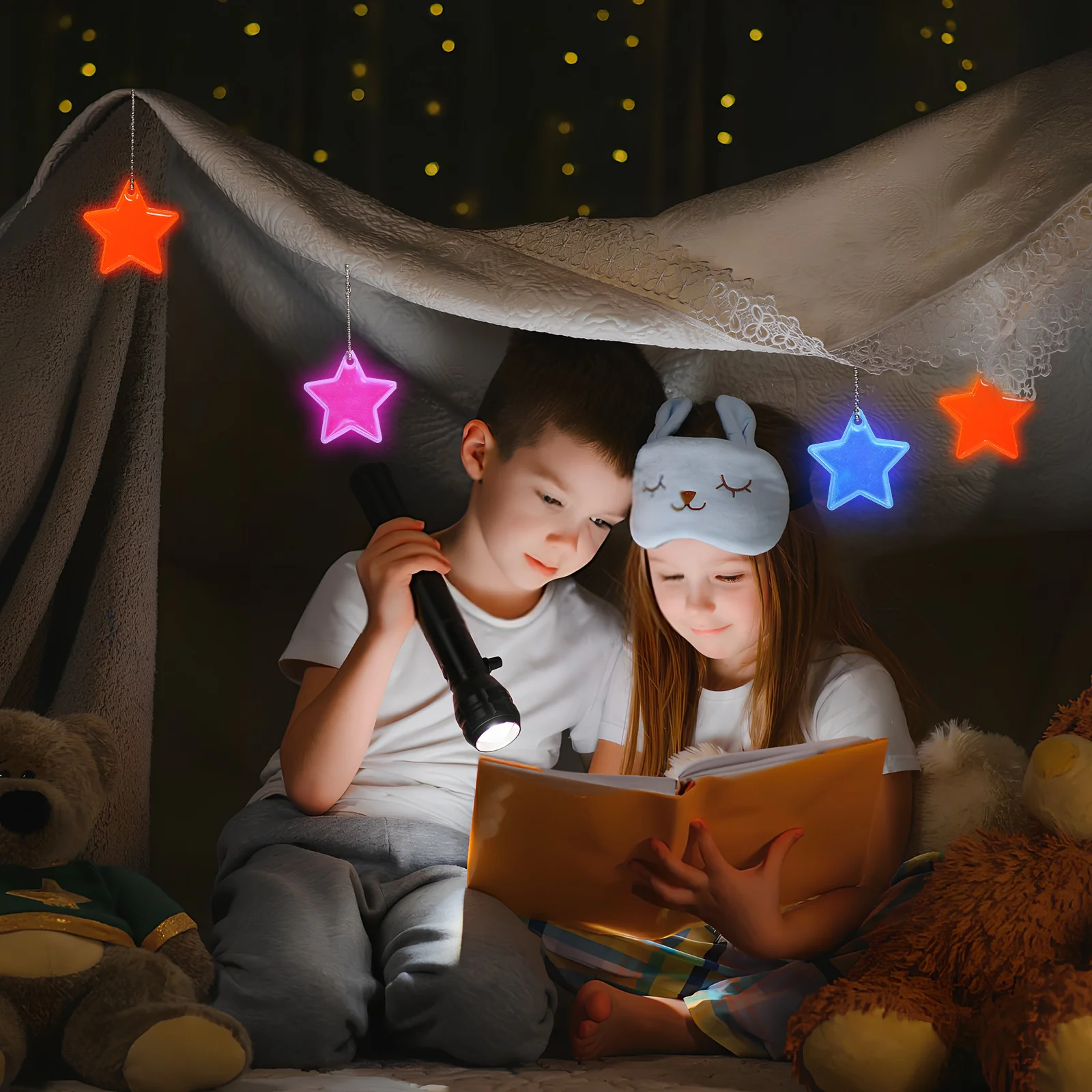 

15Pcs Star Reflective Tags PVC School Bag Keychains Night Safety Pendant for Backpack Outdoor Use