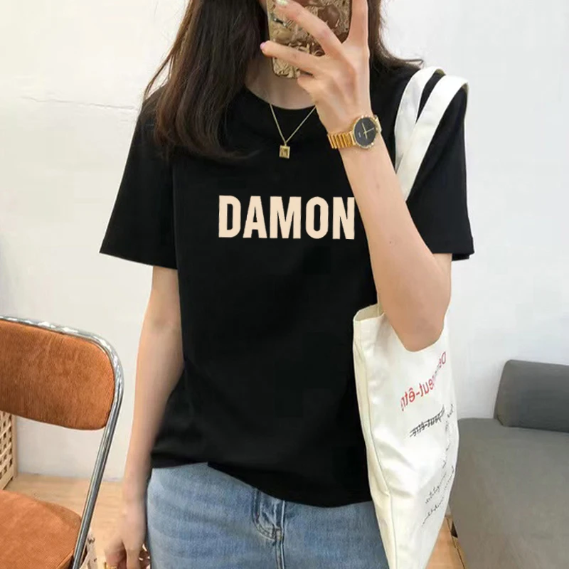 Pure Cotton Short Sleeve T-Shirt Women's Thin Summer Korean Style Loose Shoulder round Neck Half Sleeve Ladies' Top Versatile