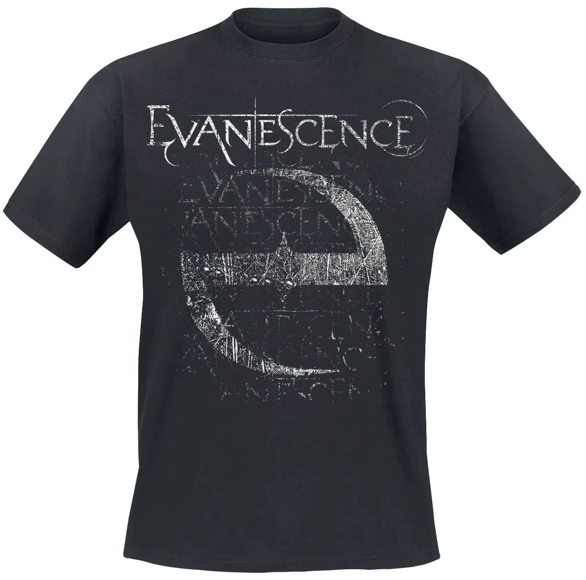 2026 New Hot Grunge Logo Tee Gothic Rock T-Shirt with Faded Crescent & Repeated Text Print Band Fan