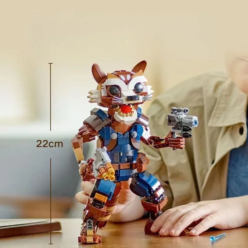 

Marvel Rocket Raccoon Model Ornaments Anime Figure Guardians of The Galaxy Creative Doll Building Blocks Cartoon Assembled Toys