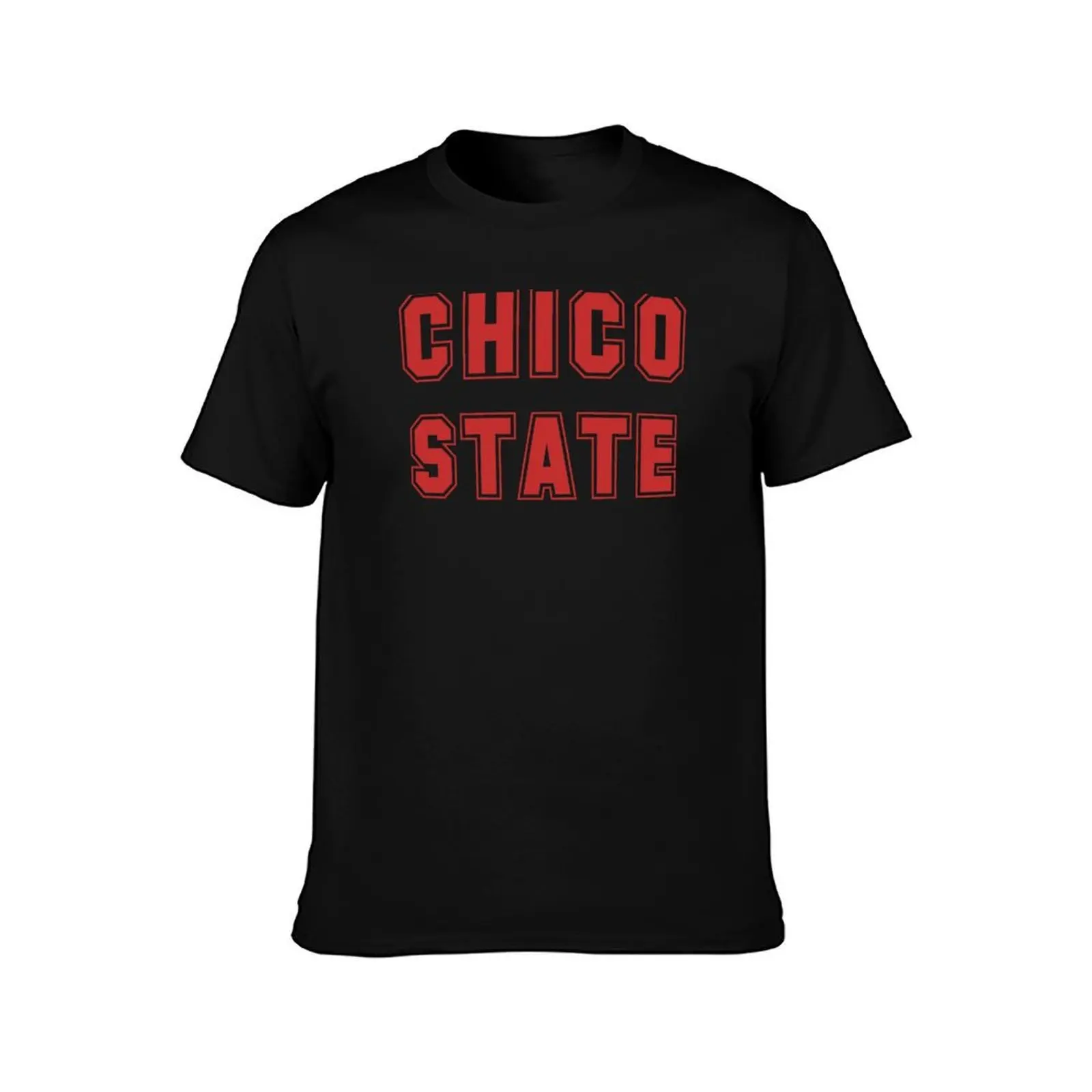Chico State Red Text T-Shirt, Summer Casual Cotton Tee, Oversized Streetwear Tops, Vintage Graphic Print, Loose Fit Short Sleeve