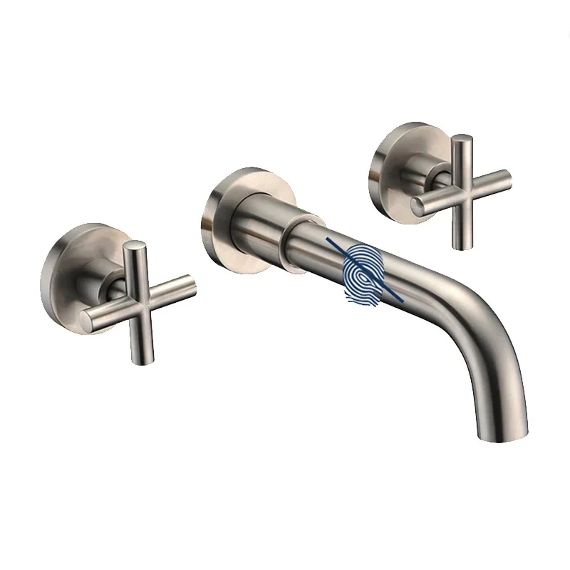 AMAXO Popular Brass Brushed Nickel Faucet Taps Wall Mounted Bathroom Mixers  Hot Cold Basin Mixer