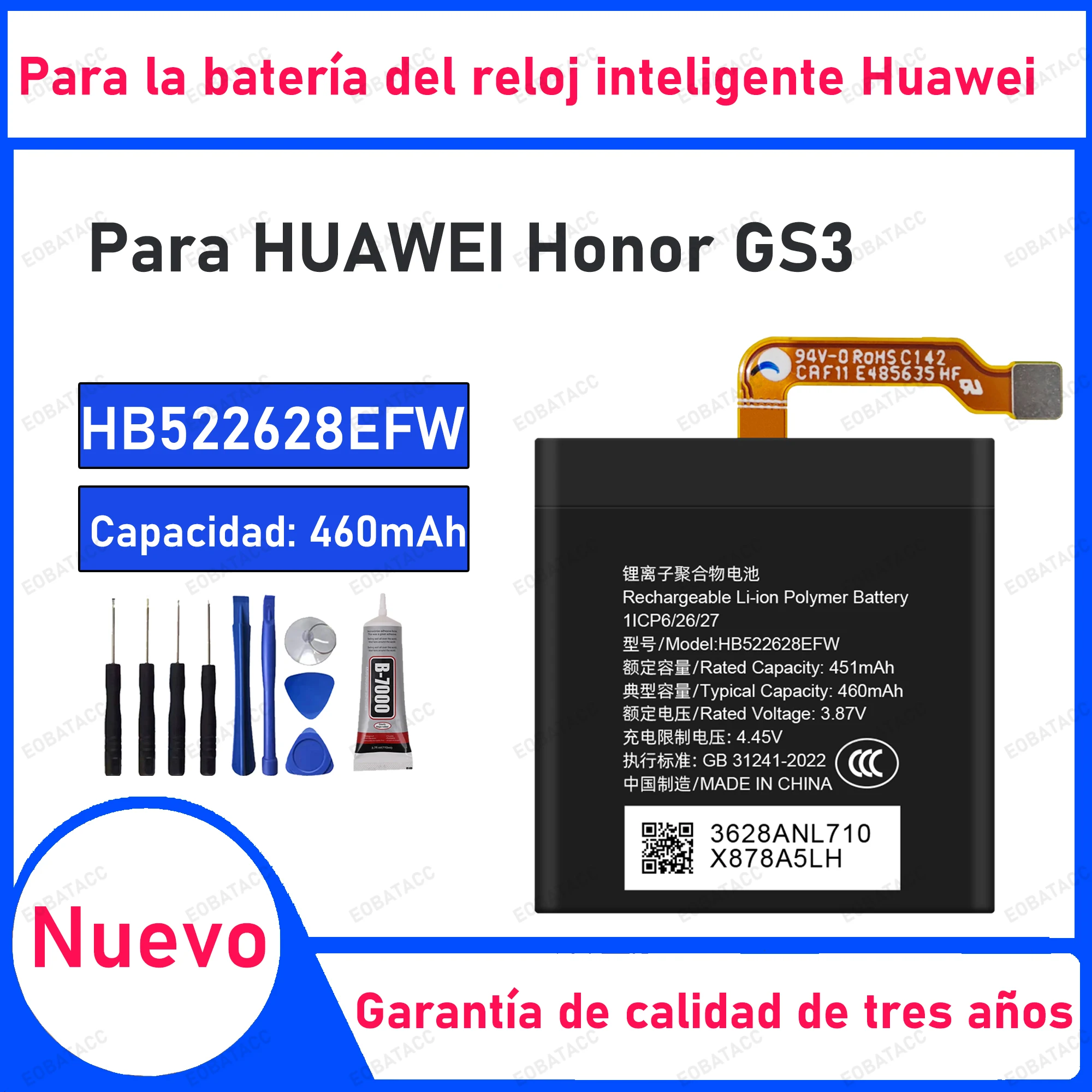 

460mAh 100% New HB522628EFW Battery For Honor GS 3 Replacement Bateria+Free Tools