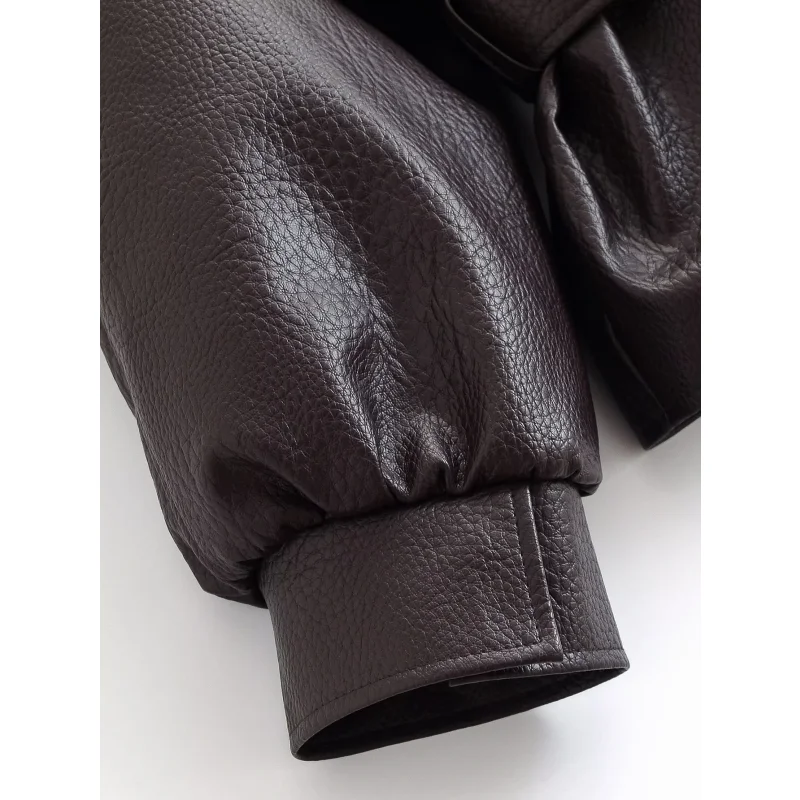 2026 Herbst Winter Damen Hochgeschlossene Kunstlederjacke Langarm mit Gürtel Vintage Streetwear Lässiger Damen-Oberbekleidungsmantel – Detail 9