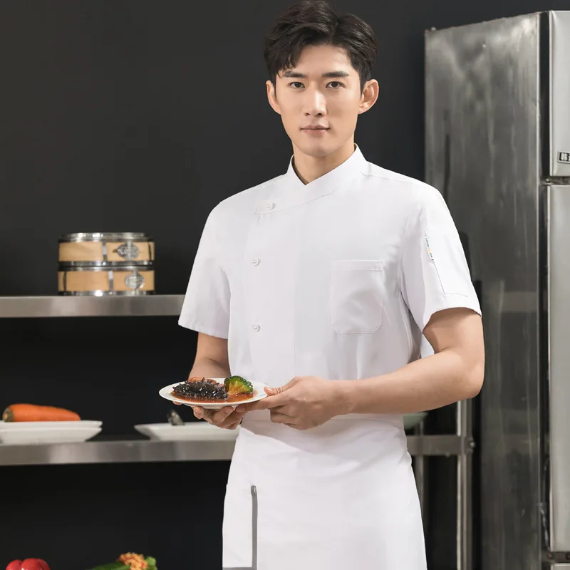 Chef Overalls Men's Summer Short Sleeve Work Wear Baking Pastry Dessert Chef Clothes Hotel Restaurant Rear Kitchen Short Sleeve