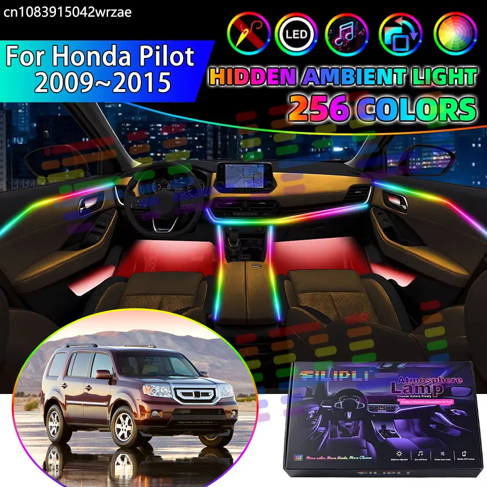 For Honda Pilot 2009~2015 YF3 YF4 MK2 2010 RGB Car Interior Ambient Lights Strips Breathing Lighting Kit App Control LED Parts