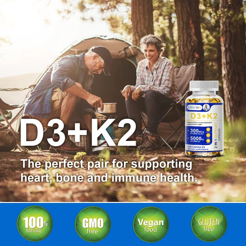 Vitamin D3 K2 Supplement - Immune & Mood Support, for Bone & Teeth Health - with Magnesium, Zinc & Vitamin C & B12