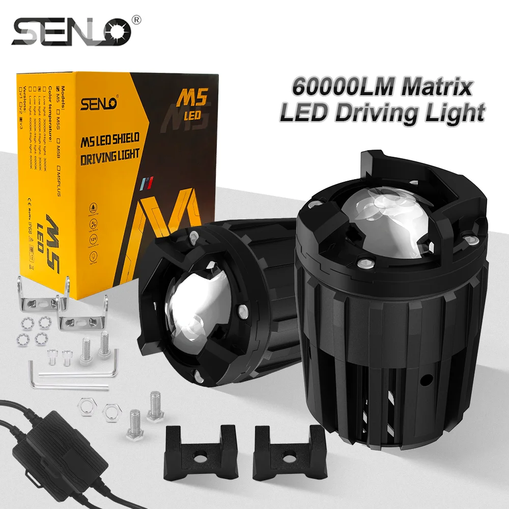 2PCS Senlo M5 Mini Driving Light Dual Color White Yellow Laser Projector Fog Lamp adventure Motorcycle auxiliary Spotlight