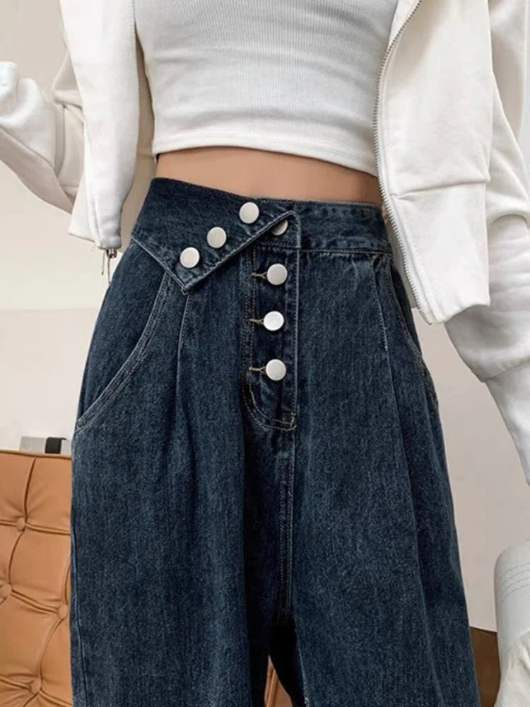 High Waist Leg Jeans Women's High Design Sense Pants Korean Fashion Pantalon Women Clothing Pants Baggy Jeans