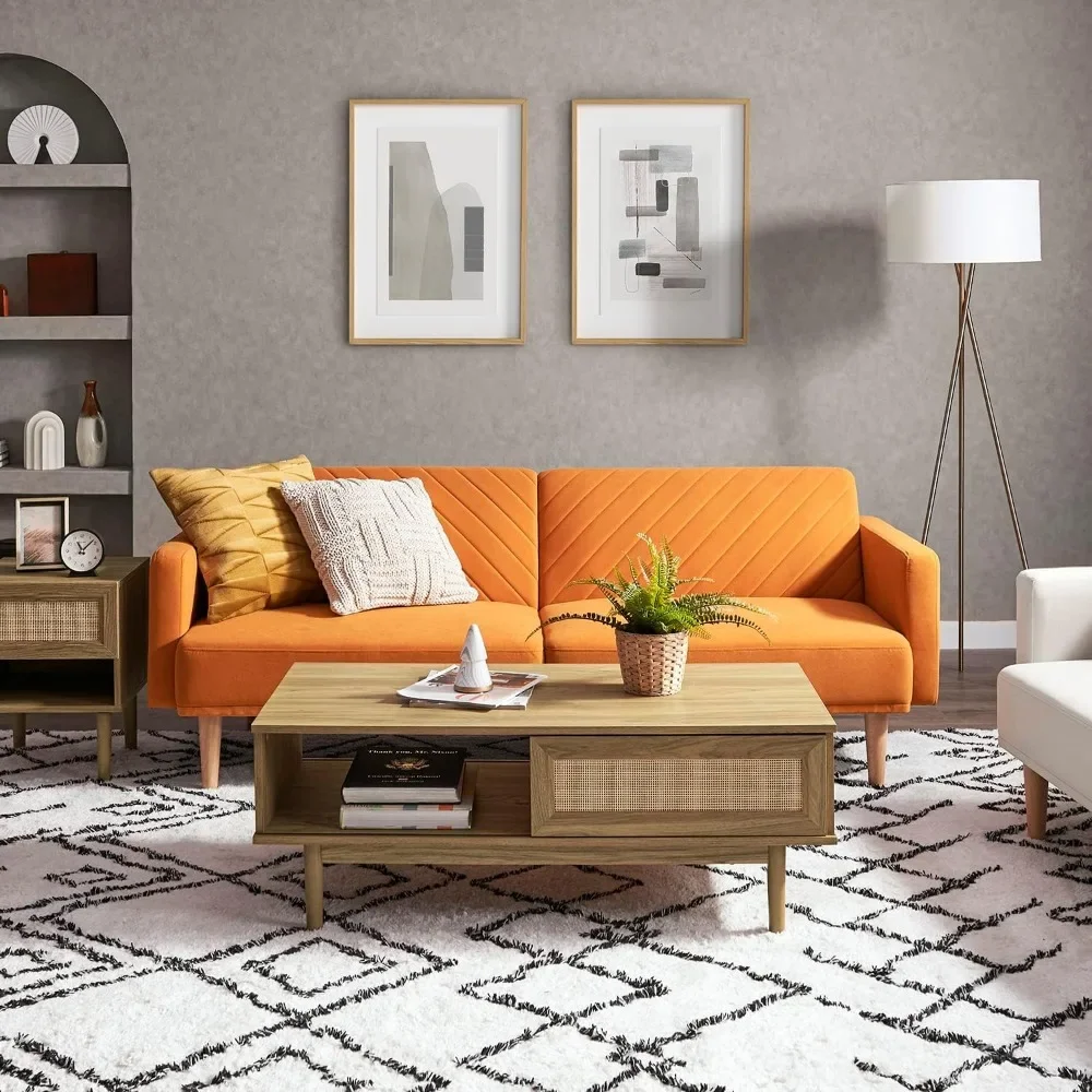 

Mid Century Modern Futon Sofa Bed - Small Loveseat Sleeper Couch for Living Room | Sofa Cama with Retro Design