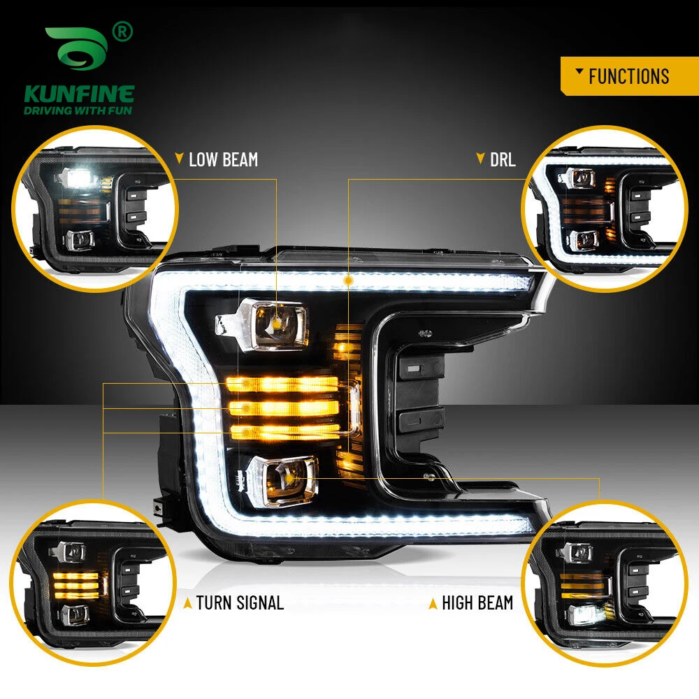A Pair of Car Headlight Assembly For Ford F150 2018-2022 LED Car Tuning Light Parts Car Styling Head Lamp Plug And Play 2X
