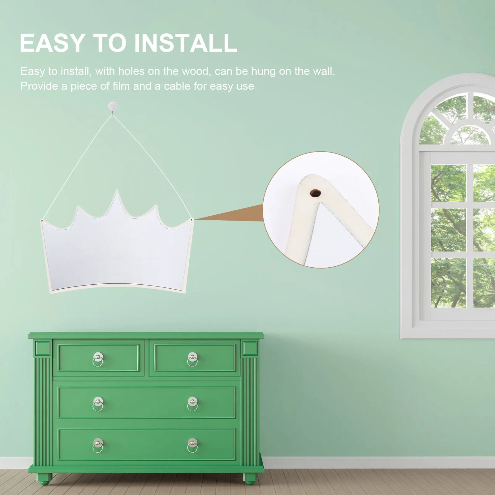 

1Pcs Crown Shaped Mirror Pendant Acrylic Nordic Design Wall Decor for Bathroom Bedroom Living Room Home Decoration Wood Finish