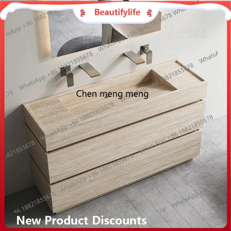 

B67 Beige travertine rock slab floor-to-ceiling hand washing basin cabinet Washing table B & B hotel column basin Bathroom cabin