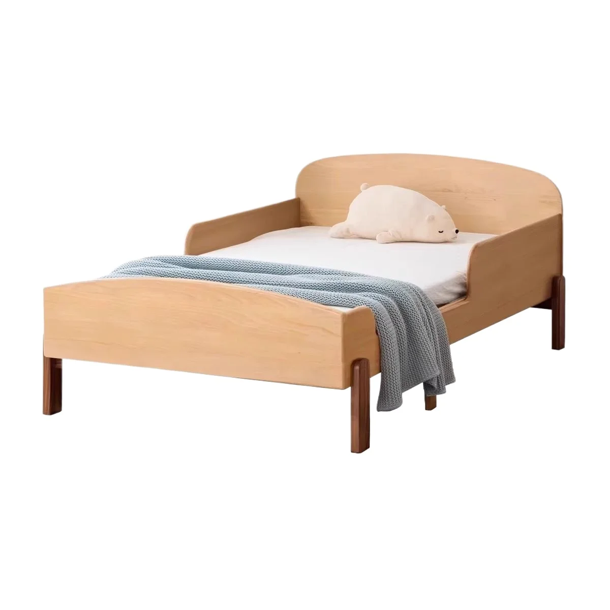 

Solid wood bed with guardrail retractable single Small apartment splicing Household youth pull-out bed