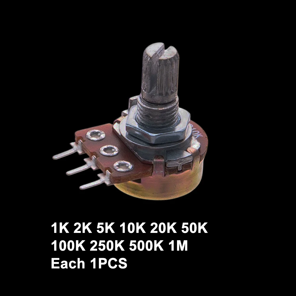 10Values 1K-1M Each 1PCS WH148 Single Pole Potentiometer Pack ​​1K 2K 5K 10K 20K 3PIN 15mm 50K 500K 1M 100K