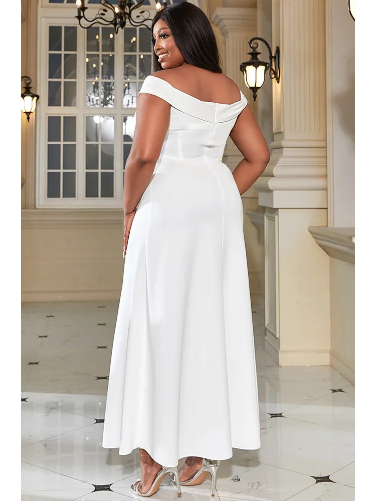 Summer White Plus Size Long Dress For Women V Neck Short Sleeve Off The Shoulder Maxi Vestidos Elegant Evening Party Dress