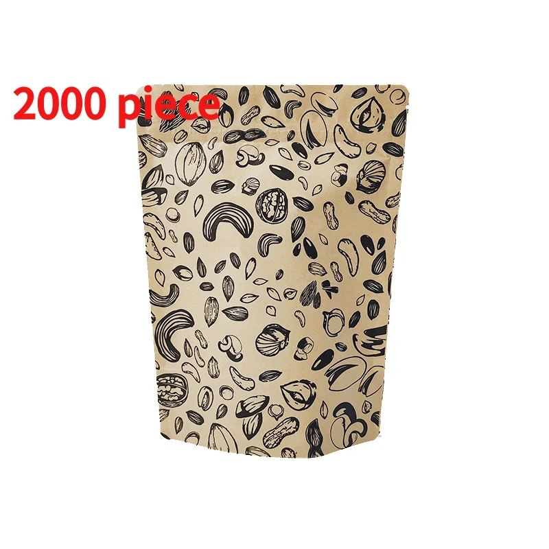 

20 00piece. custom. biodegradable paper snacks nuts food peanut biscuit smell proof Kraft stand up pouch flat bottom bags with z