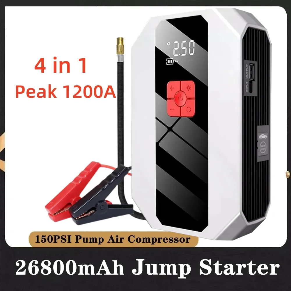 

High Power 1200A Car Jump Starter 150PSI Air Compressor 26800mAh Power Bank Air Pump Tire Inflator Car Ignition Starter Booster