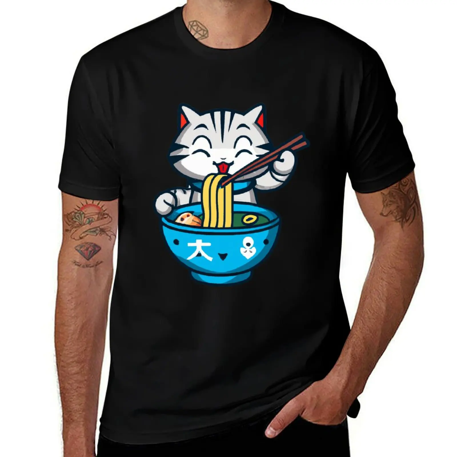 

Cute cat eating ramen T-Shirt t shirt custom print t shirt men 100% cotton luxury brand cotton t shirt pack T-Shirt
