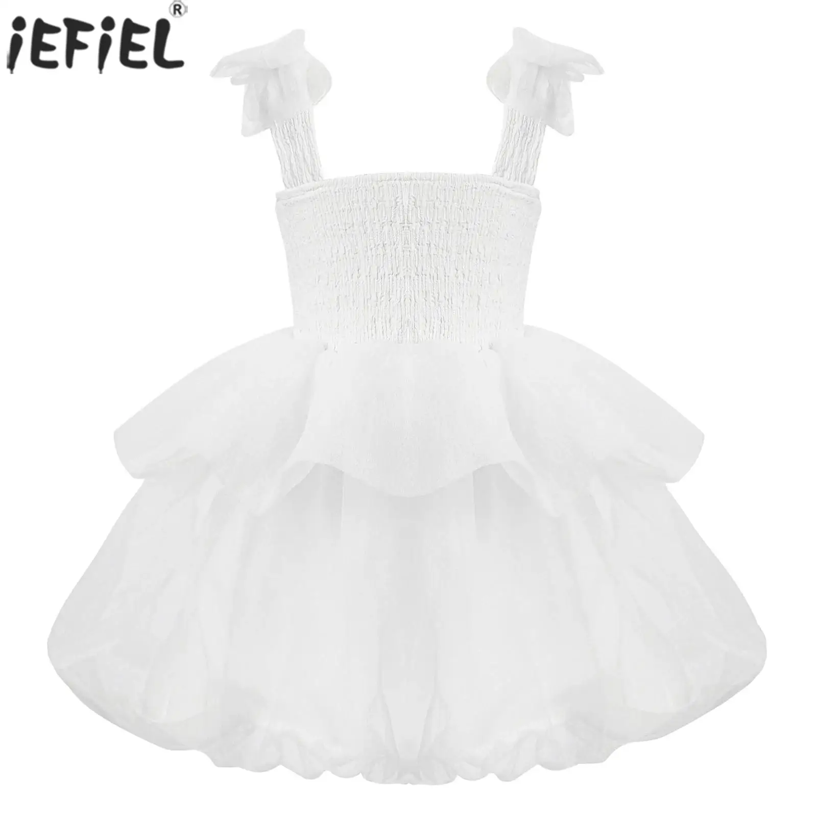 Toddler Baby Girls Summer Dress Sleeveless Bow Knot Tiered Smocked Flounced A-line Tulle Dresses for Birthday Party Wedding