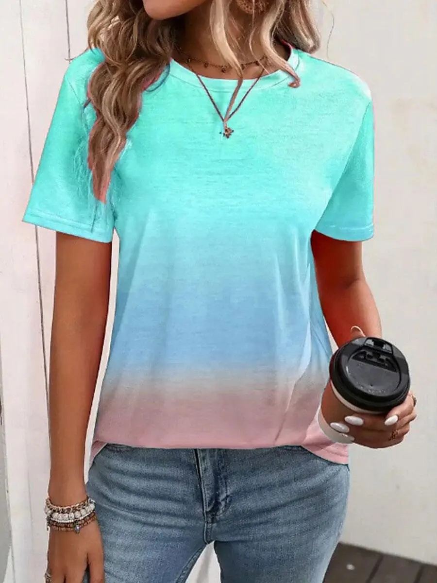 

Summer Women's T-Shirt Gradient Printing Fashion Casual Short-Sleeved 3d T-Shirt Fashion Street Oversized Women's Clothing