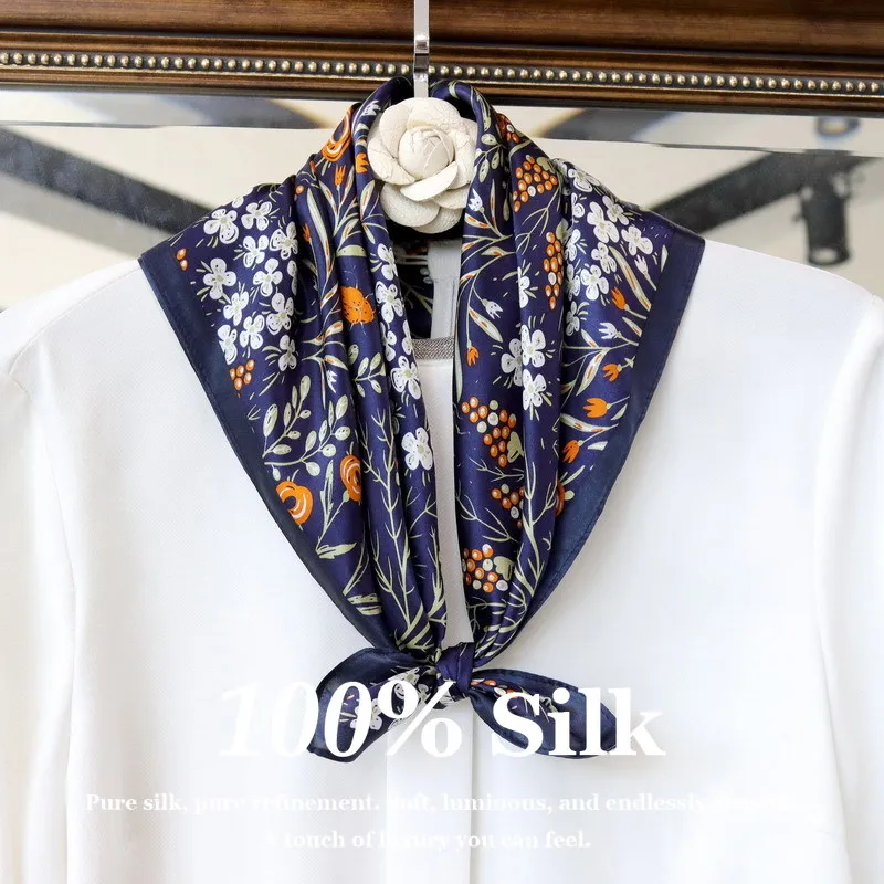 100% Echter Seidenschal Haarwickel Bedrucktes Bandana Hijab Flugbegleiter-Schal Sonnenschutz Atmungsaktiver Schal Handgelenk-Gürtel Accessoire